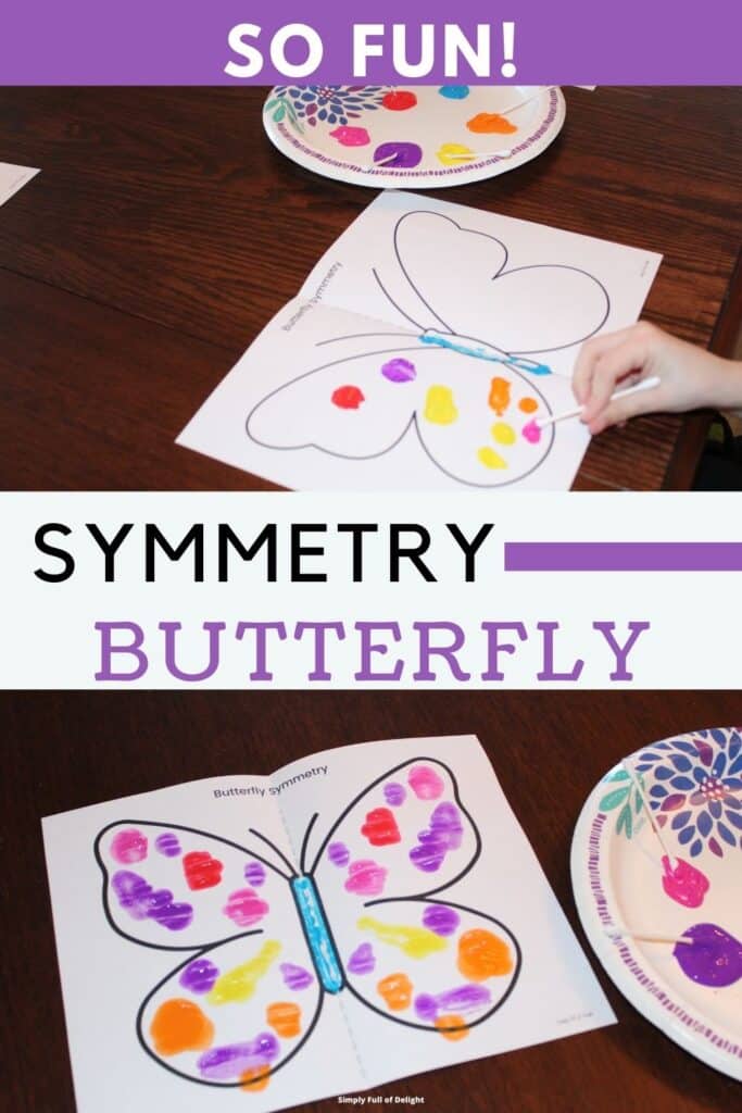 Symmetry Butterfly painting - an easy butterfly craft for kids!   This butterfly painting craft is great for preschoolers and kindergarteners.  Child shown making a butterfly symmetry painting.