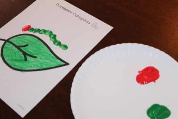 fingerprint caterpillars printed with red and green paint