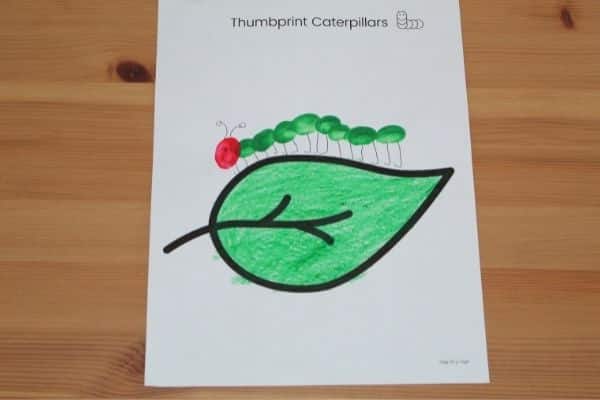 Thumbprint caterpillar craft for kids (completed)