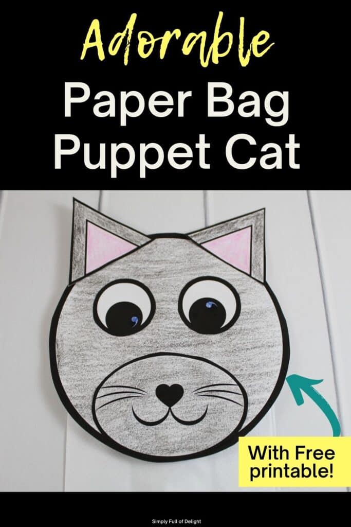 Adorable paper bag puppet cat with free printable cat face template!