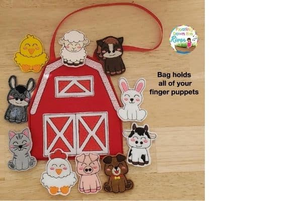 Farm themed finger puppets with a barn purse carrying case