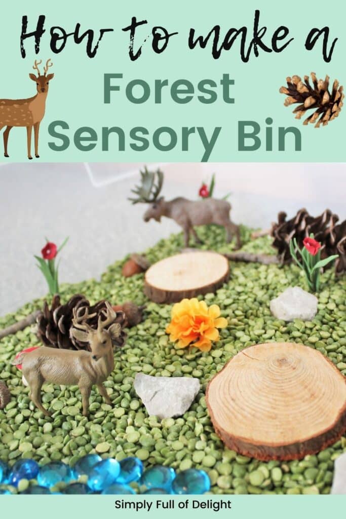 How to make a forest sensory bin for preschoolers! Looking for a fun sensory activity?  This woodland sensory bin is so much fun for little ones and great for fine motor skill development!