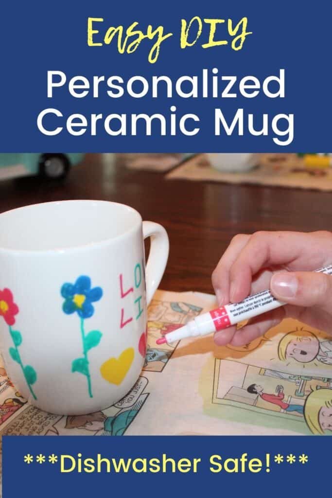 Easy DIY Personalized Ceramic Mug - Dishwasher safe!  This simple craft for kids is the perfect gift for dad or mom!