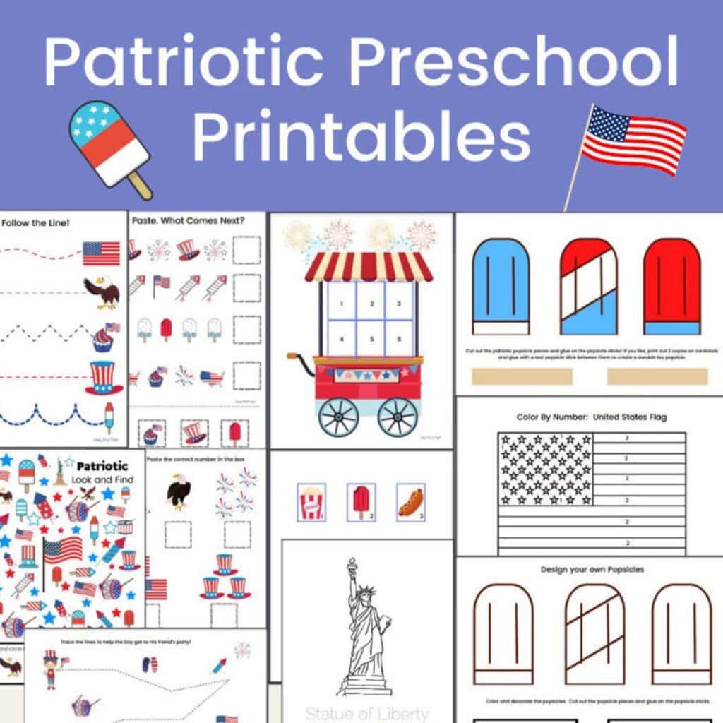 Patriotic Preschool Printables set from my Etsy shop Simply Full of Delight - a collection of patriotic 4th of July printables for preschoolers