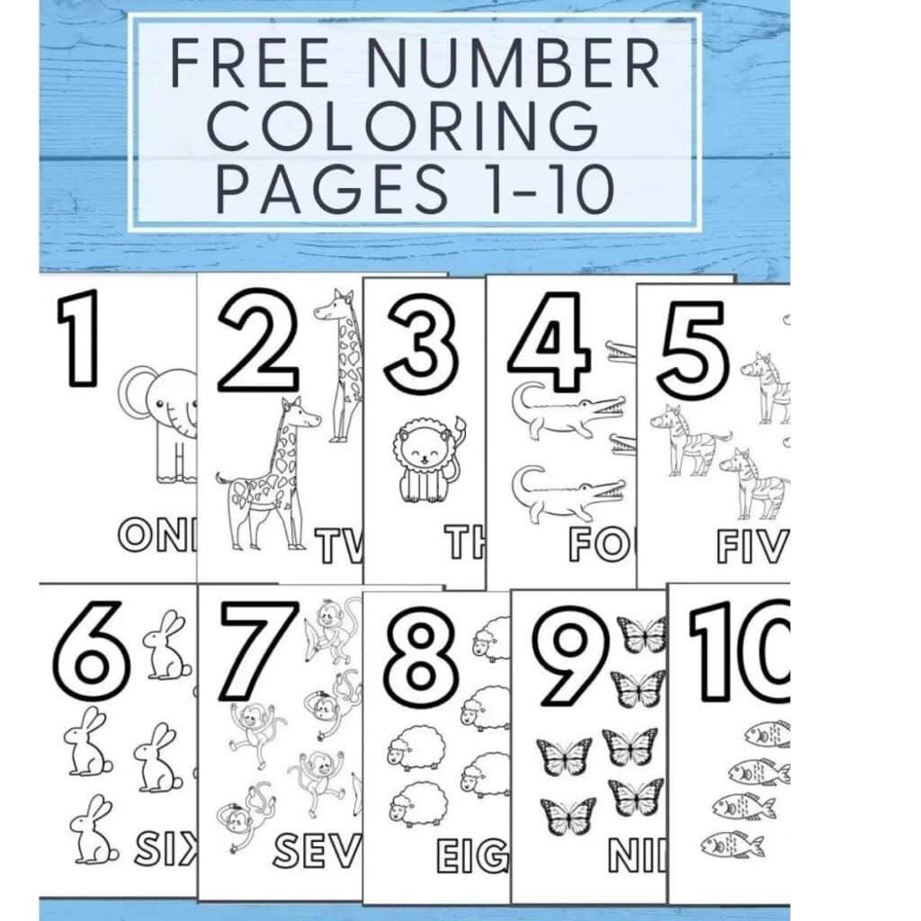number coloring pages 1-10 free printables