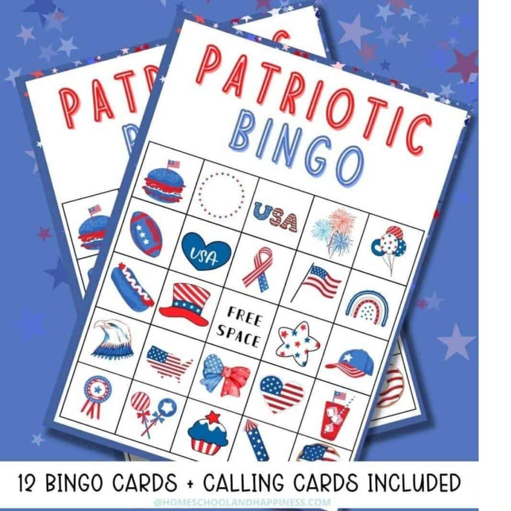 free patriotic bingo game from Homeschool and Happiness