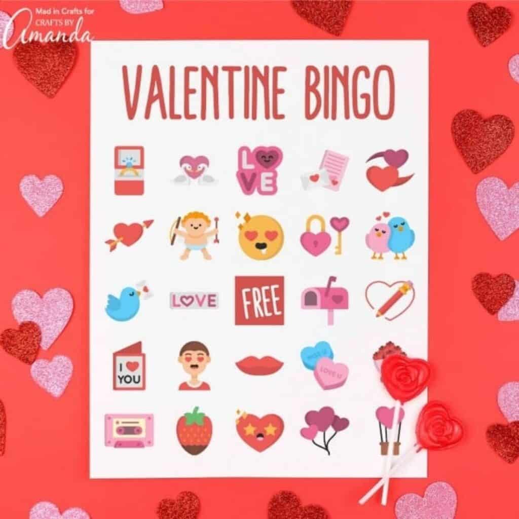 Valentine bingo game free printable by Crafts by Amanda