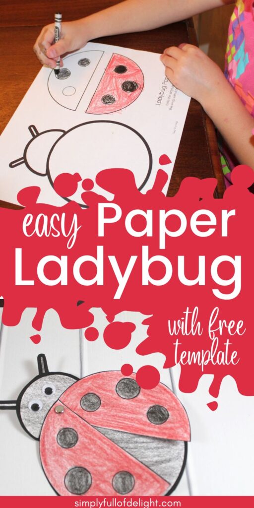 Easy paper ladybug craft with free template - child coloring the free ladybug template, picture of completed ladybug paper craft