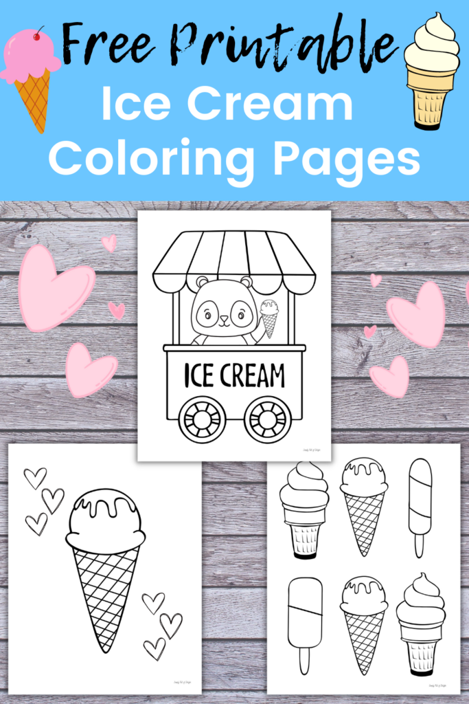 Free Printable Cute Ice Cream Coloring Pages - Find 3 instant download ice cream coloring sheet PDF pages including an easy ice cream cone page, an ice cream cart, and a page with lots of different ice cream cones and treats.