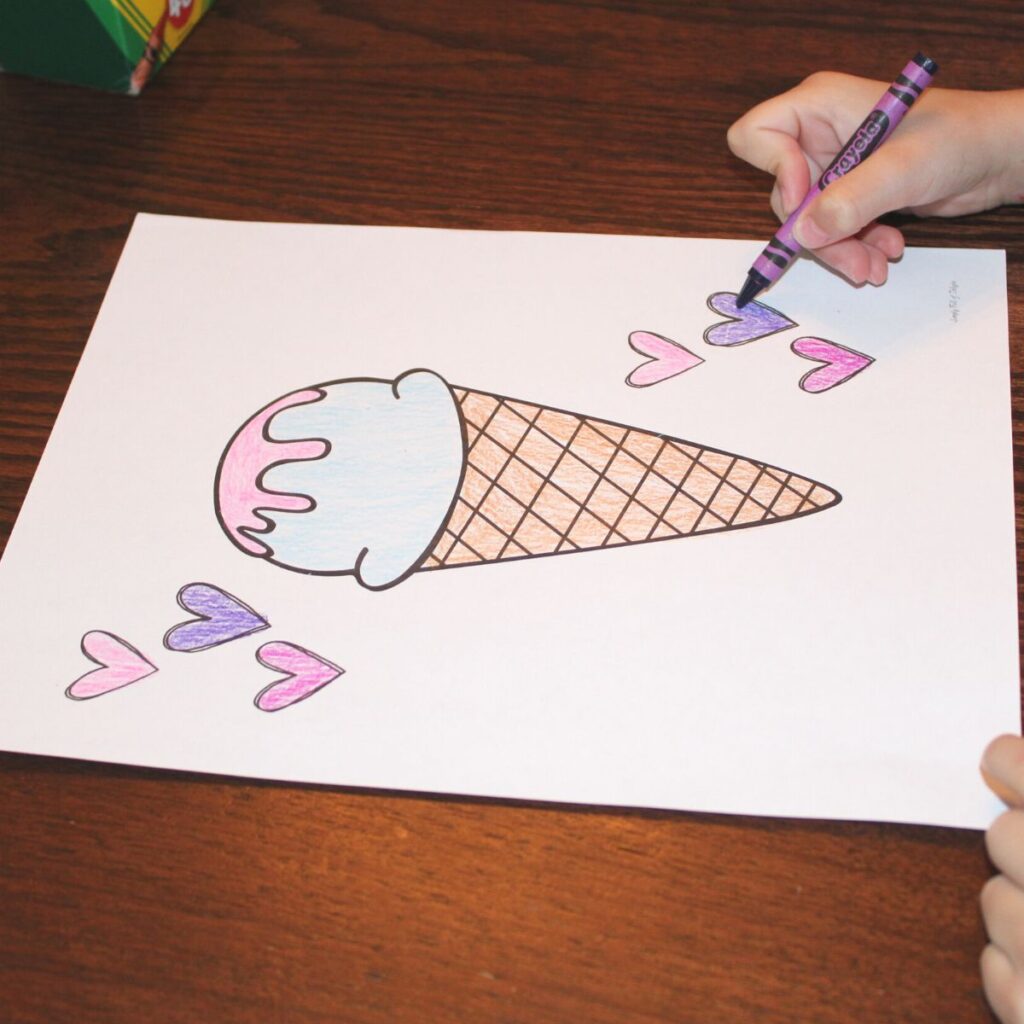 child coloring a free ice cream cone coloring page