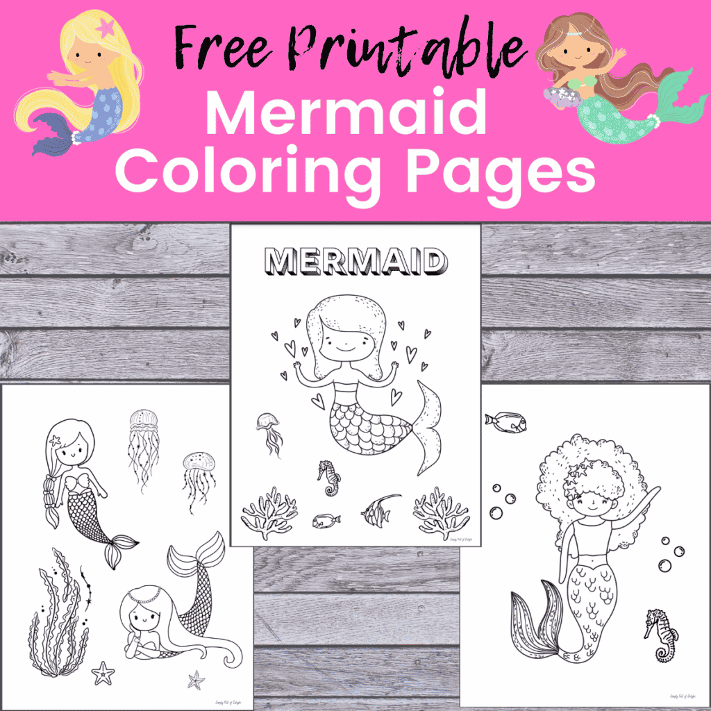 cute mermaid coloring pages including mermaids with jellyfish, mermaids with sea creatures, and a mermaid with sea horse.