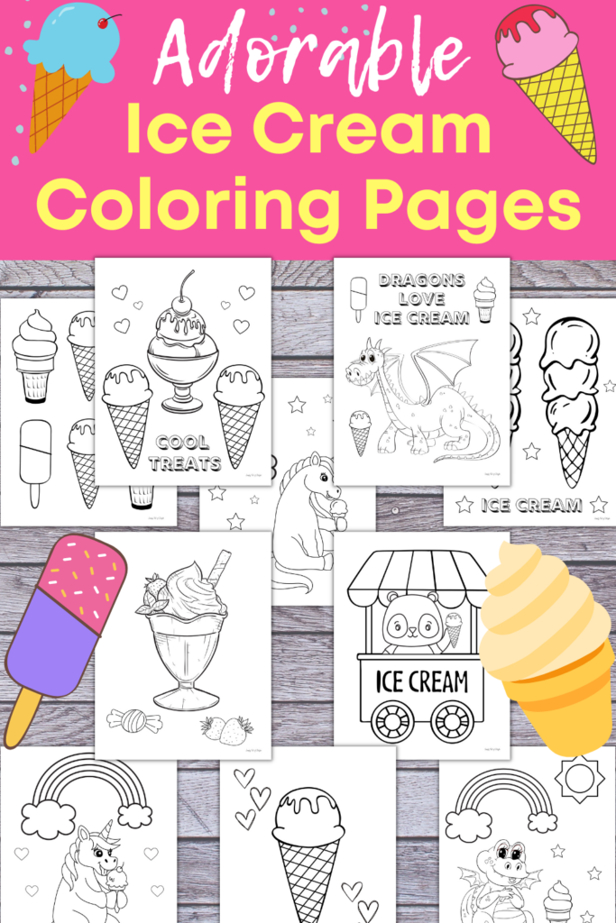 Adorable Ice cream coloring pages pack from  Simply Full of Delight
