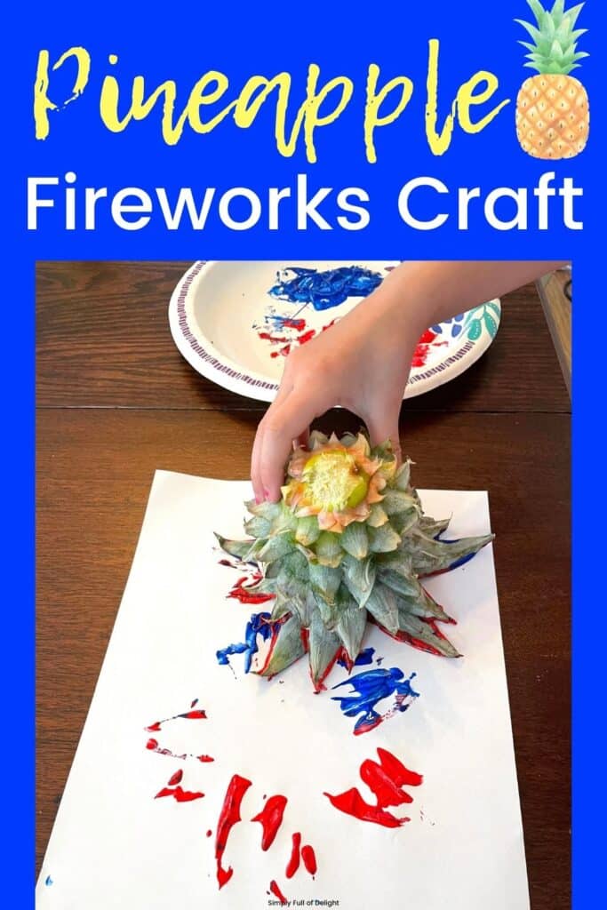 Pineapple Fireworks Craft - a fun preschool Independence day craft idea for kids.  Child shown doing pineapple fruit stamping to create firework craft.