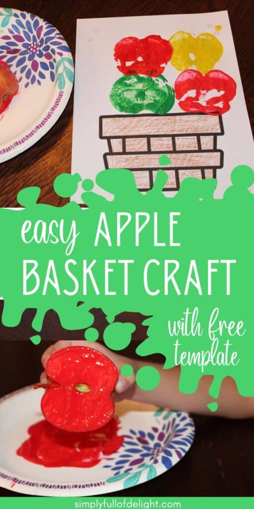 Easy Apple Stamping - Apple basket craft for preschool!  Kids can dip apples into paint and stamp apples onto the apple basket template PDF (free printable!)