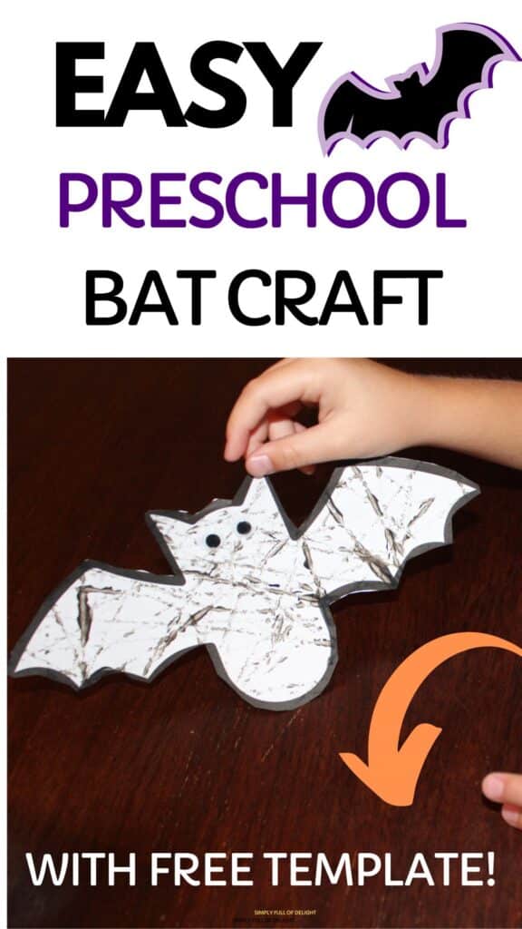 Easy Preschool Bat Craft - with free printable bat template.  Preschoolers and kindergarteners will love this easy Halloween craft!  This easy bat craft for kids is super simple with the free template bat!  