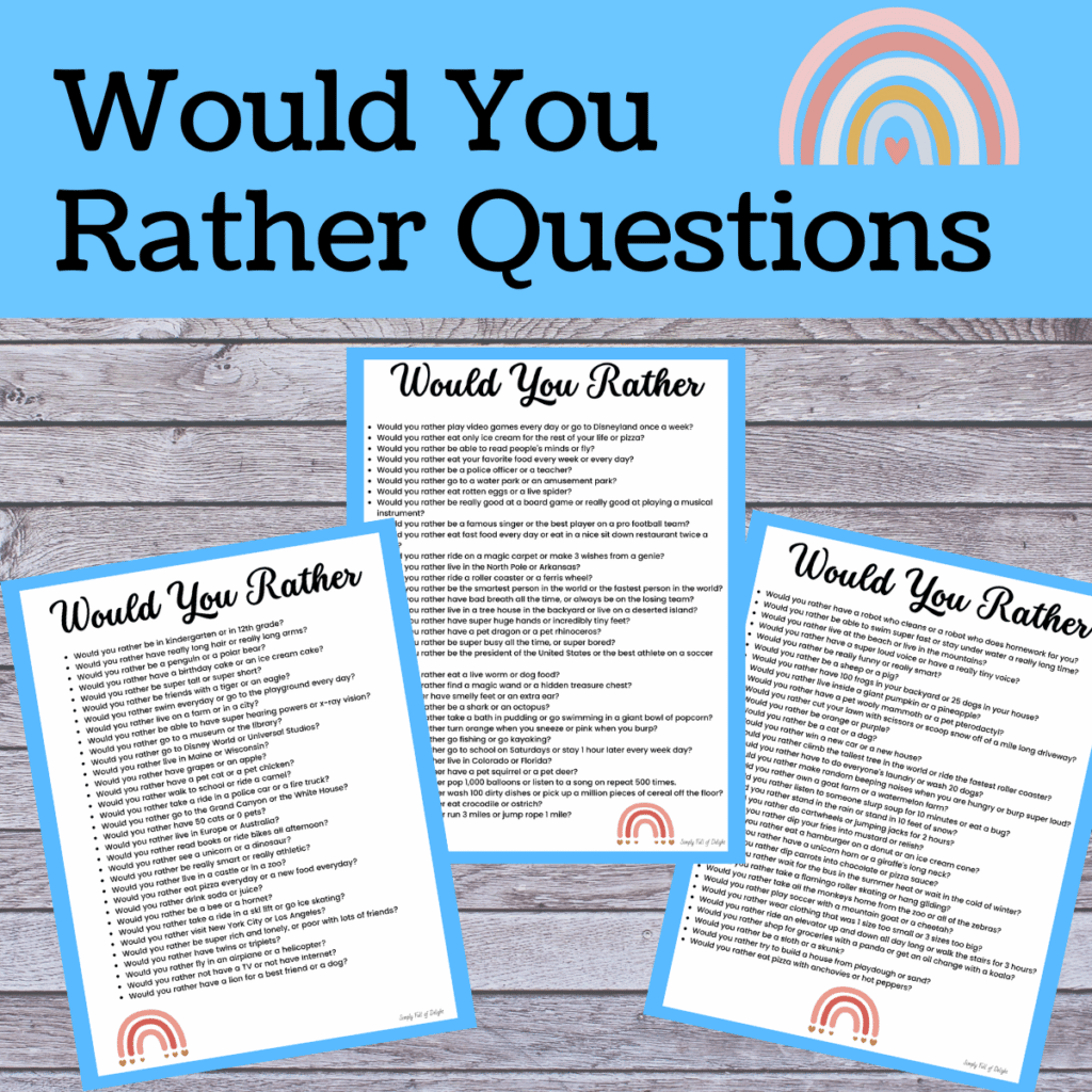 funny would you rather questions for kids - free printable