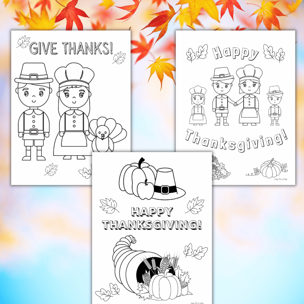 Here's 3 cute Thanksgiving Pilgrim coloring pages for kids - find 3 free printable pilgrim coloring sheets perfect for fall!