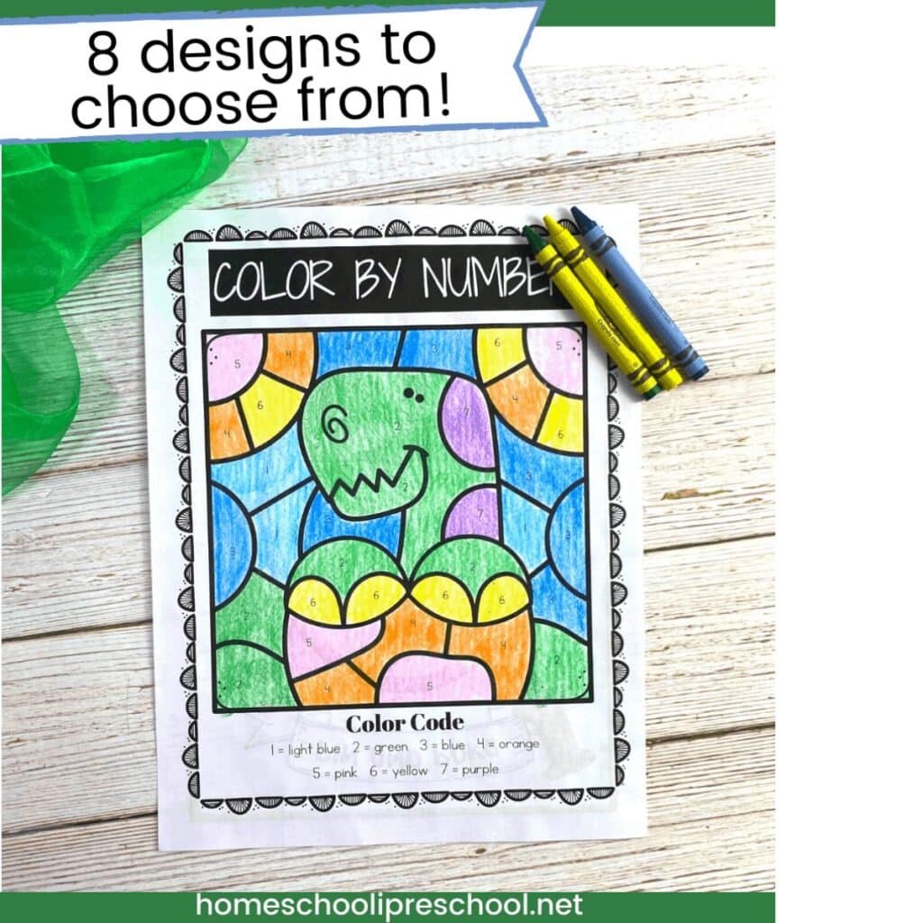 dinosaur color by number pages by Homeschool Preschool