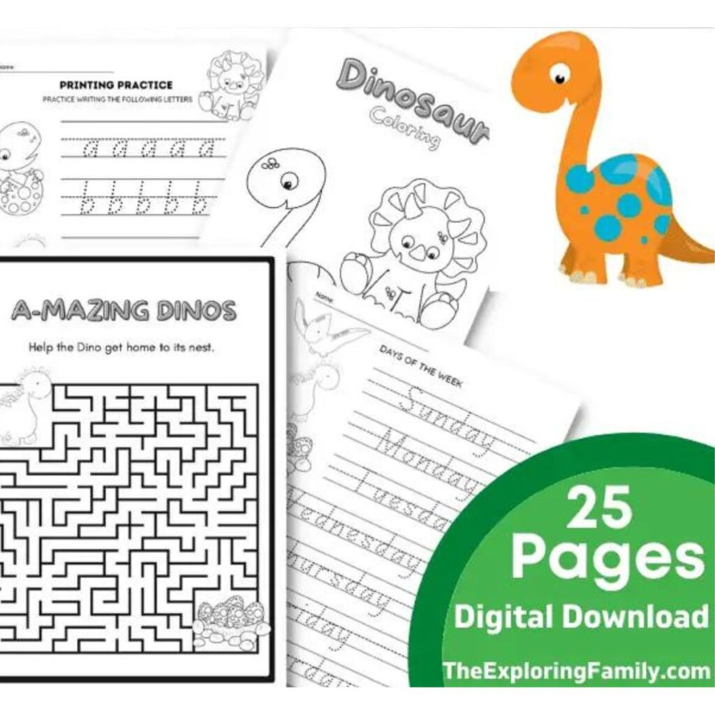 dinosaur worksheets for preschoolers from the exploring family.