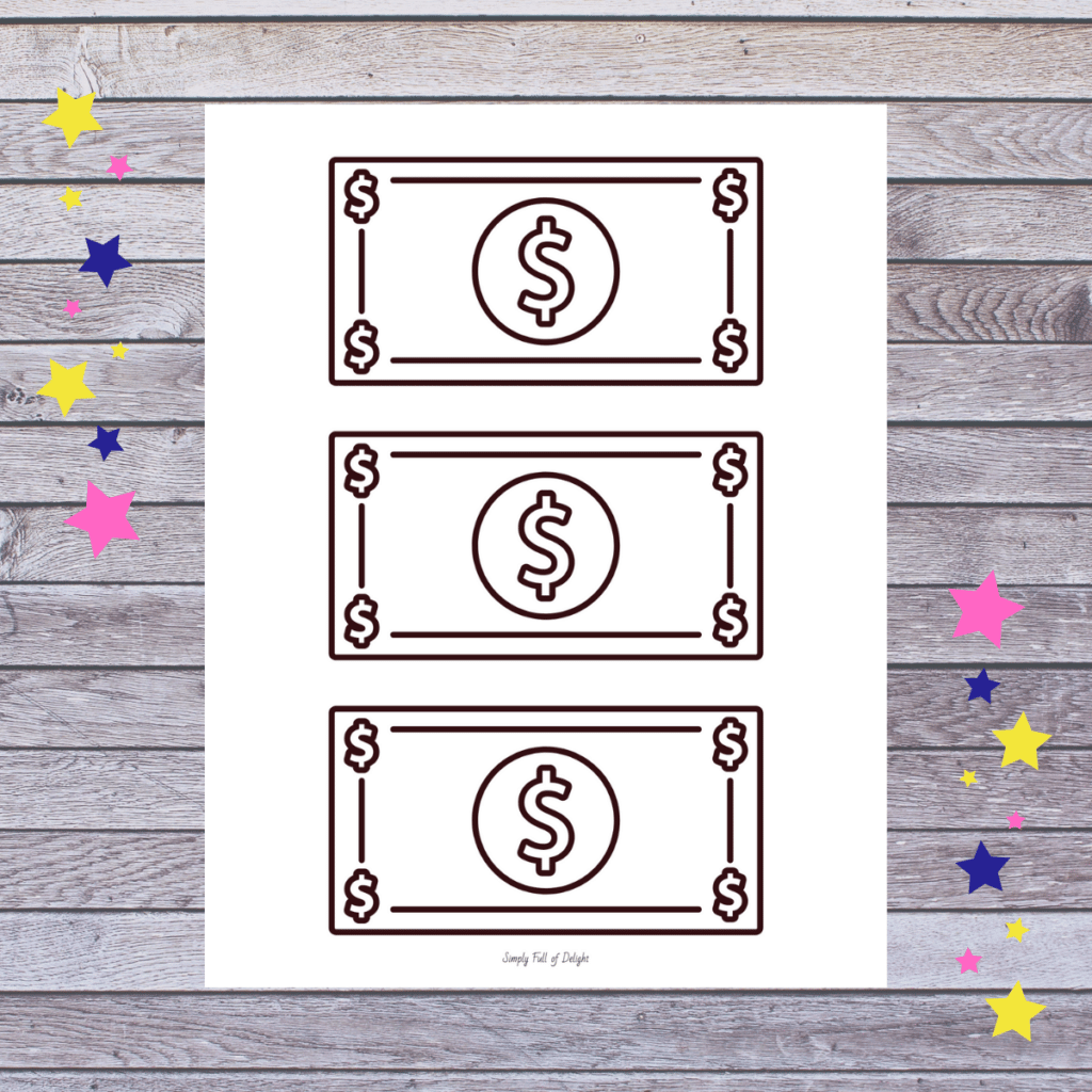 Printable Play Money template for kids - play money design - free printable fake money
