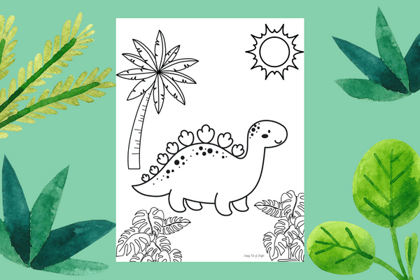 free printable stegosaurus coloring page pdf, instant download baby dinosaur coloring pages 