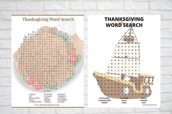 thanksgiving word search puzzles by The Typical mom
