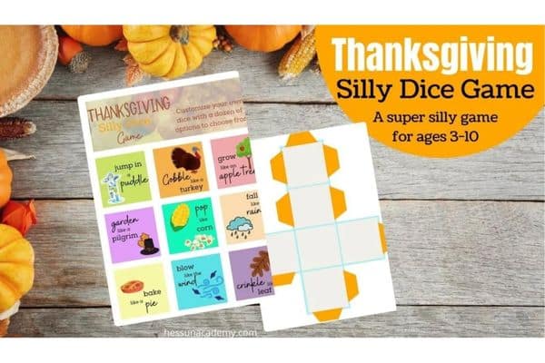 Printable silly dice game for kids by Hess Unacademy