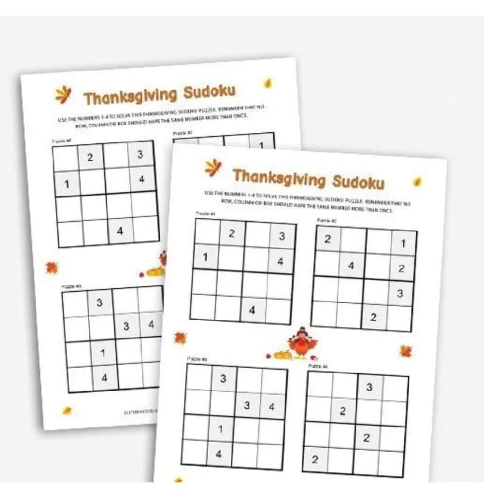Thanksgiving Sudoku for kids by Collective Crayon
