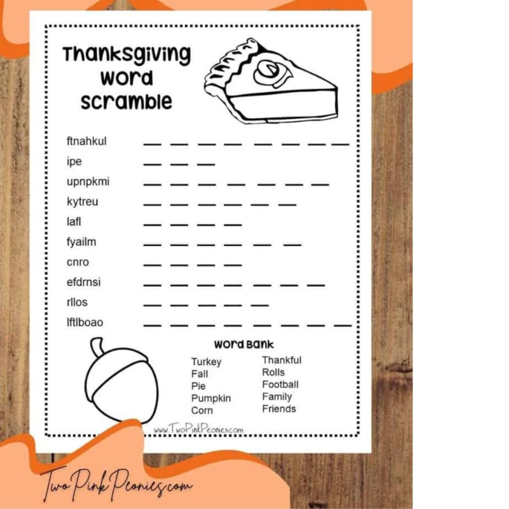 Thanksgiving Word Scramble by Two Pink Peonies