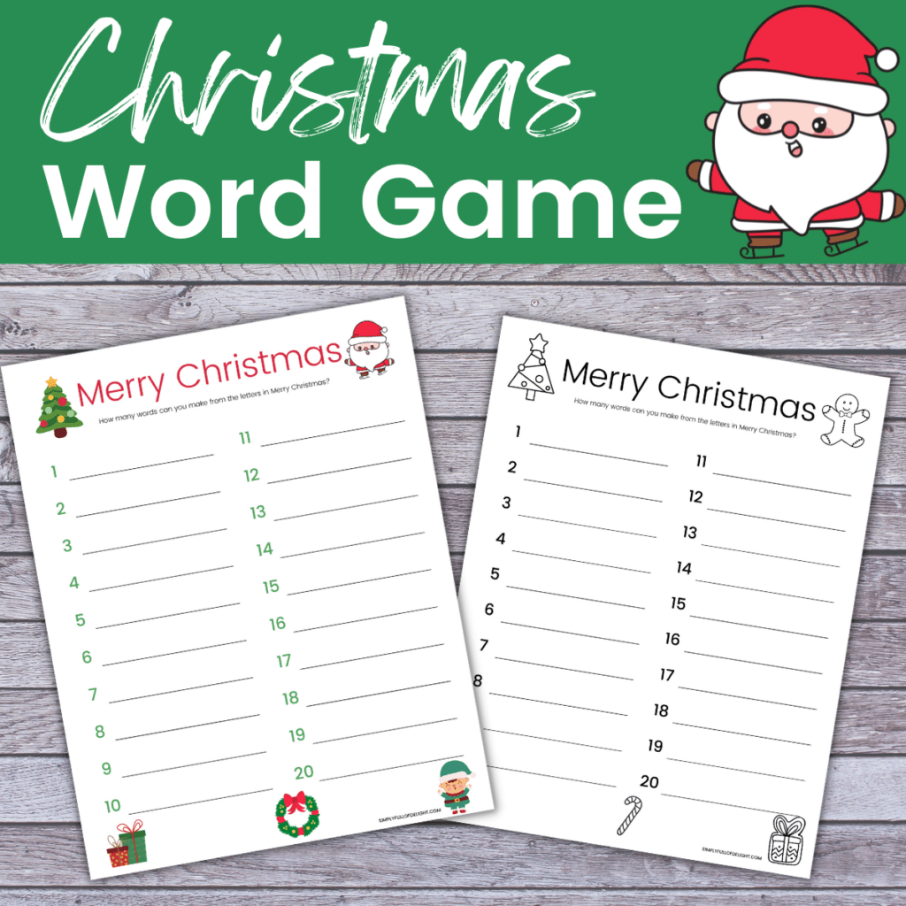 Christmas word game -  How Many Words Can You Make From Merry Christmas Printable  - free printable Christmas game