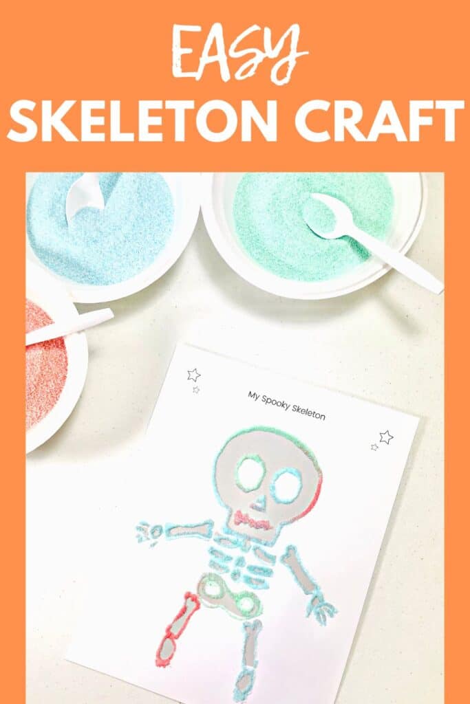 Easy Skeleton Craft for preschool - sand art on a skeleton template - free printable