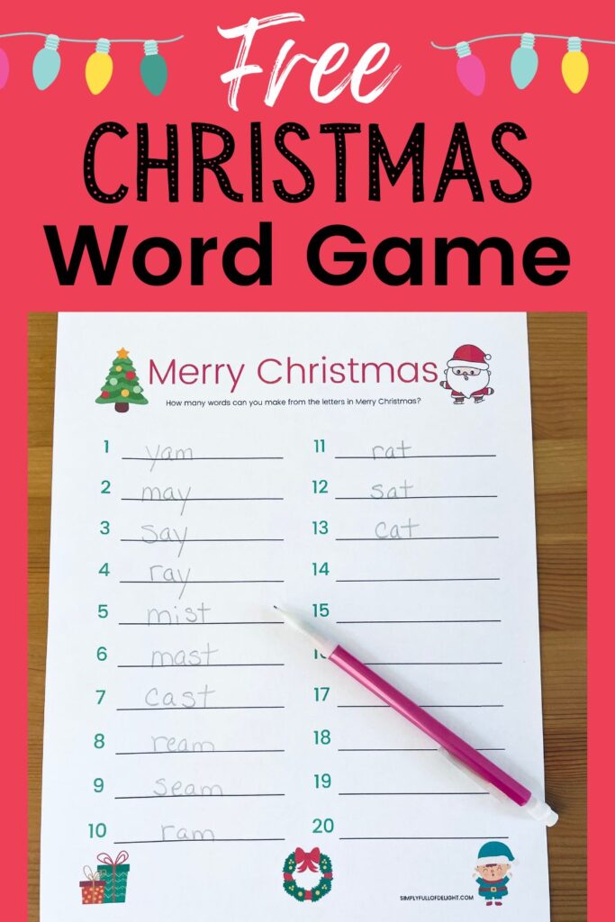 Free Christmas word game -  How Many Words Can You Make From Merry Christmas Printable