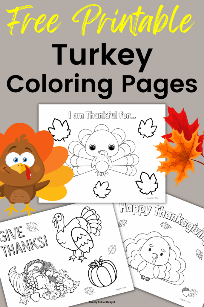 Free Printable Turkey Coloring Pages for Preschoolers! - features various turkeys pumpkins, fall leaves, and a cornucopia.   Perfect free Thanksgiving coloring pages for kids!