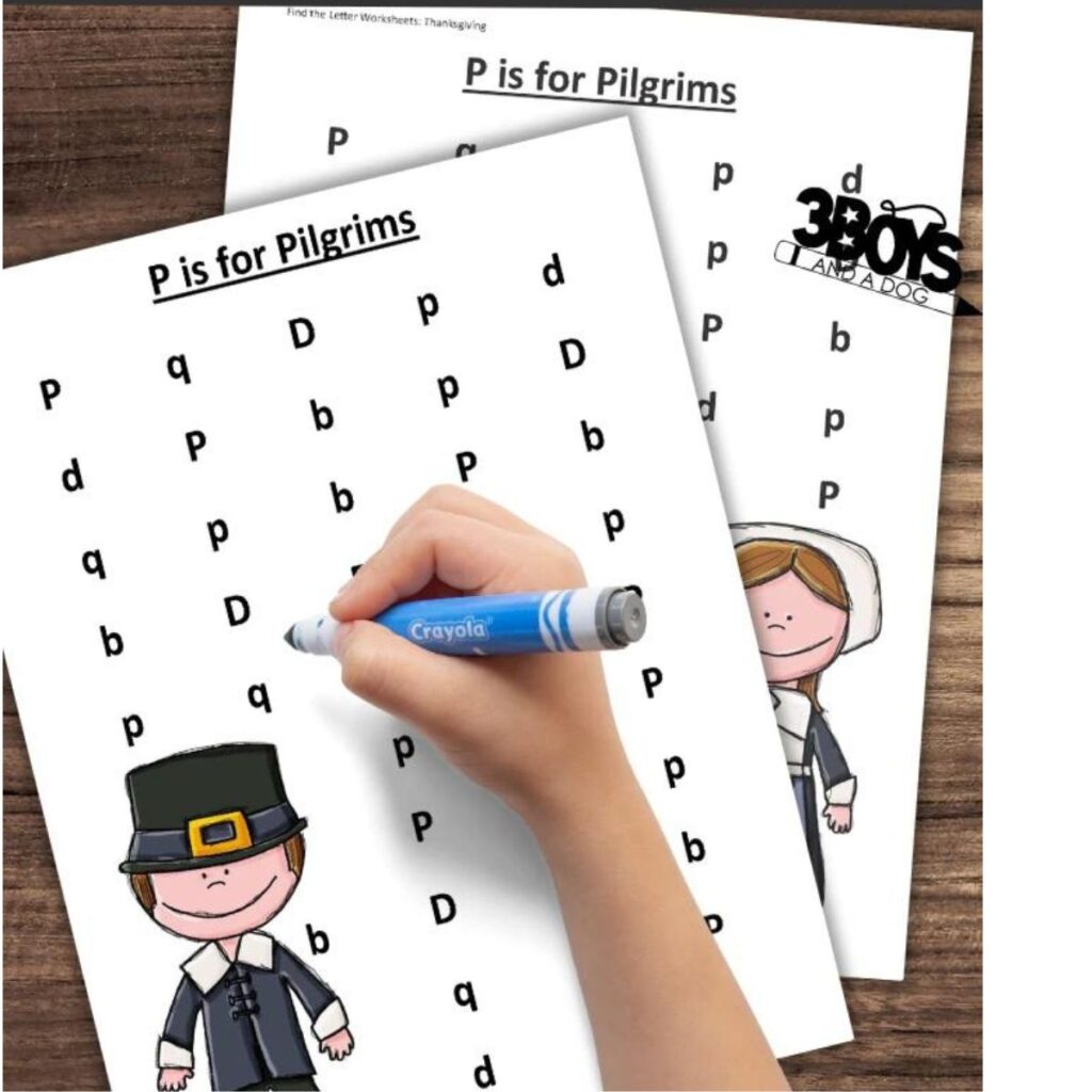 P is for Pilgrim worksheet by 3 Boys and a Dog