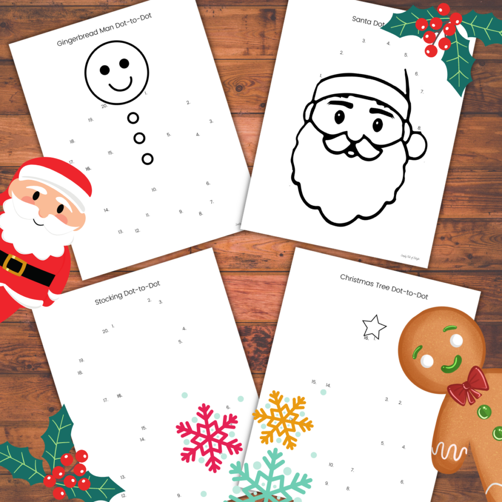 Free Christmas Dot to Dot Printables (instant downloads!)  - Get 4 free Christmas preschool connect the dots worksheets