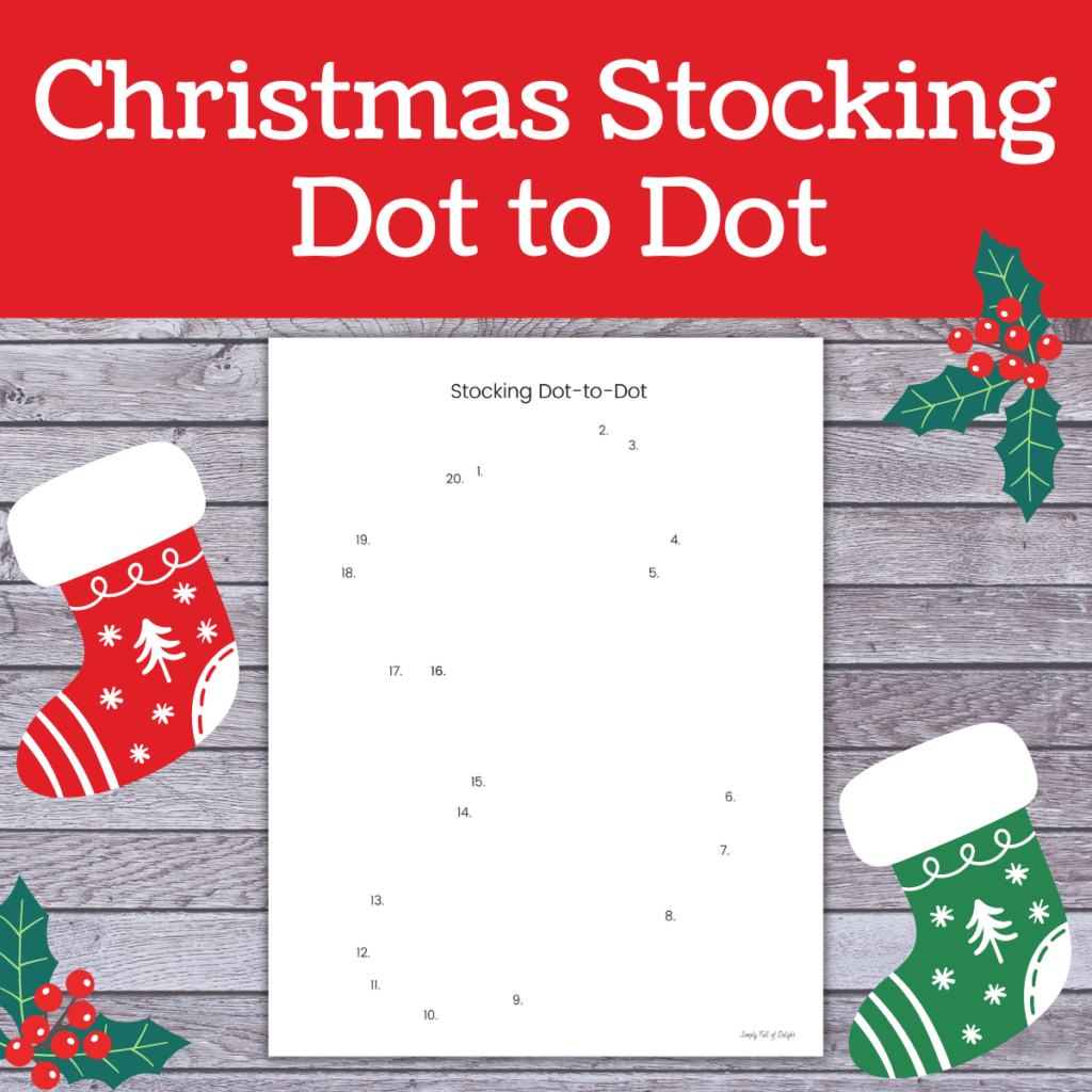 Christmas Stocking Dot to Dot printable free - Christmas preschool math worksheet