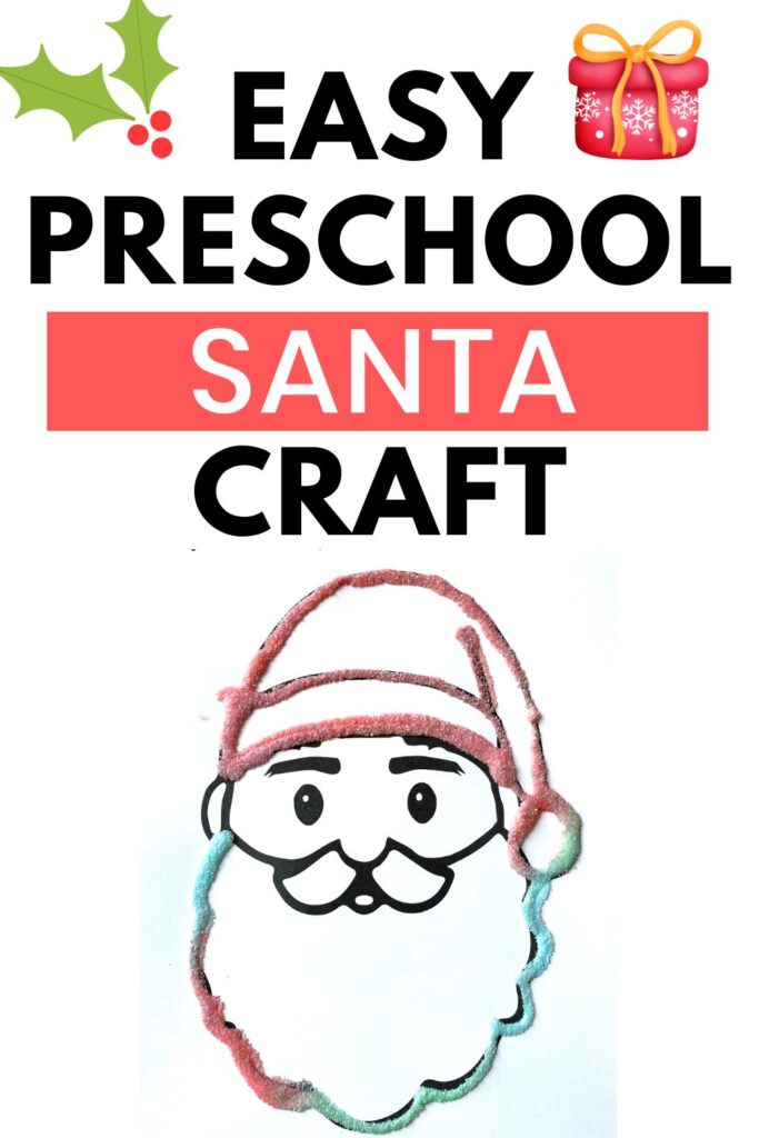 Easy Preschool Santa craft with free Santa Face Printable - make this fun Christmas craft for kids - little ones use sand to sprinkle onto the outline of a santa face printable