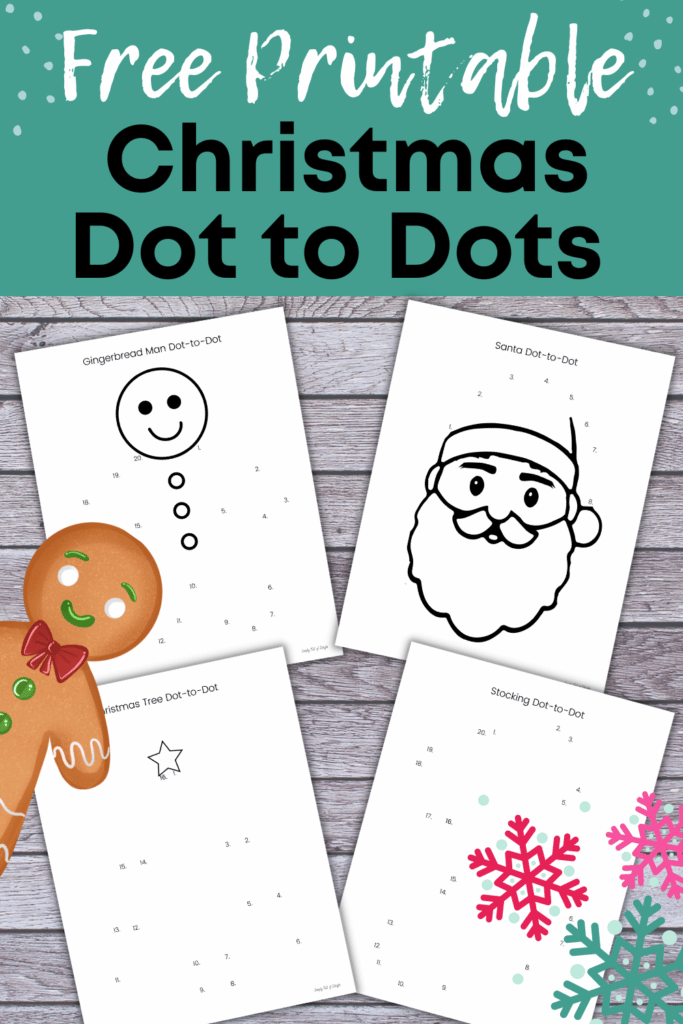 Free Printable Christmas Dot to Dots - 4 free Christmas connect the dots worksheets including a gingerbread man, santa, stocking, and christmas tree dot to dots printables