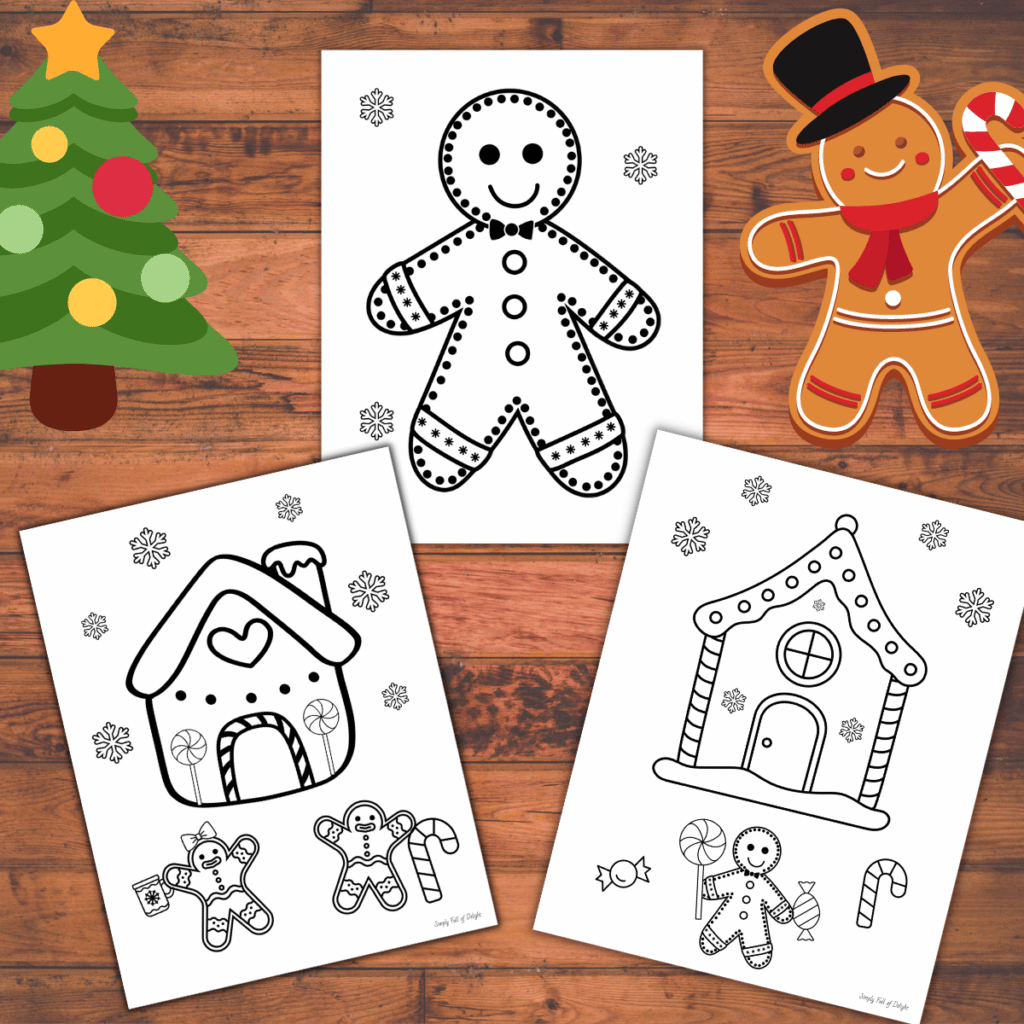 Free printable Gingerbread Man Coloring pages - free Christmas coloring pages featuring gingerbread man and gingerbread house