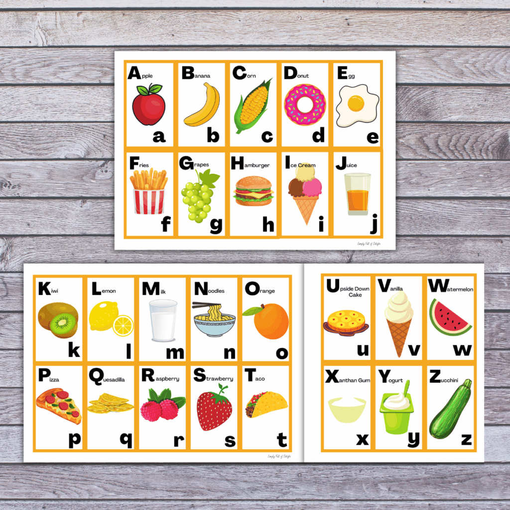 Free Printable Alphabet Flash Cards (Food themed!)