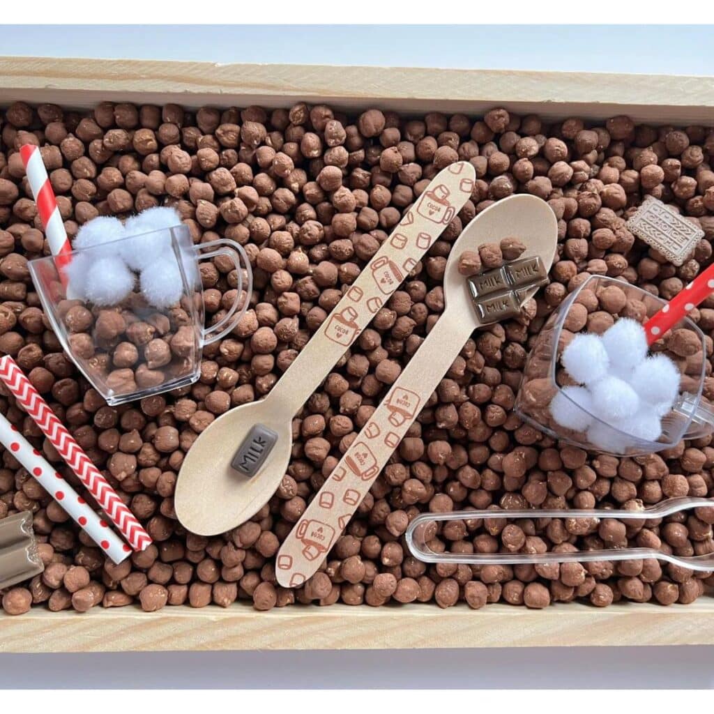 hot chocolate sensory bin by InstaPlay Sensory Play