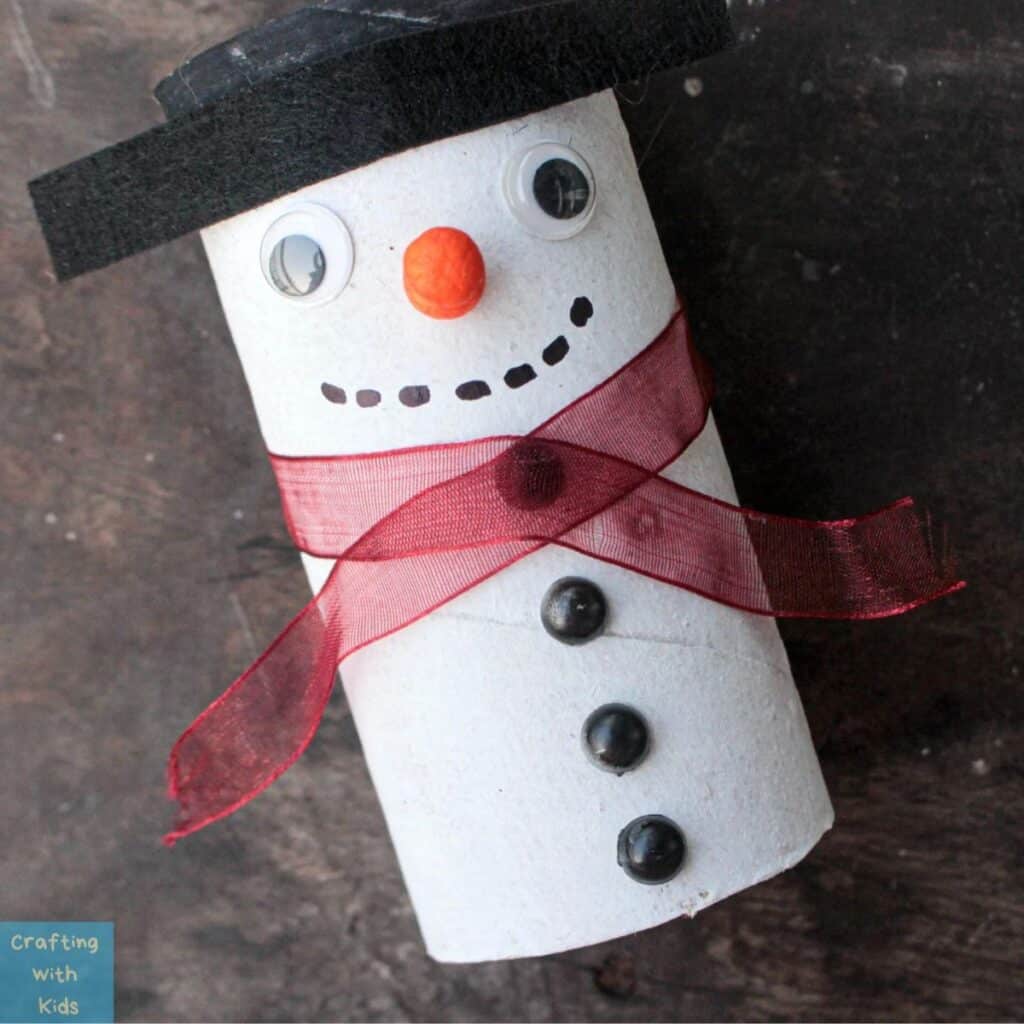 Toilet paper roll snowman by Crafting with Kids