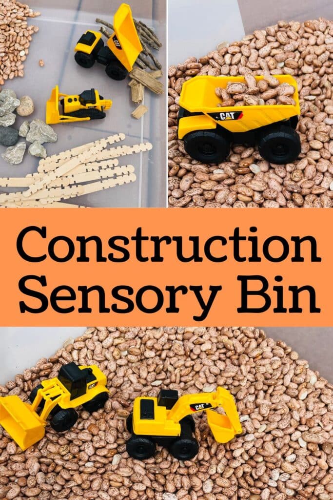 Construction site sensory bin using kinetic sand