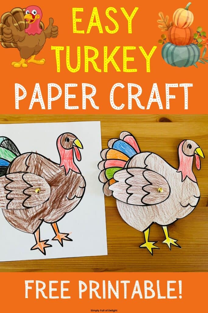 Easy Turkey Paper Craft - free printable!  Here's an easy preschool turkey craft for Thanksgiving!  The wing moves with the help of a brad!