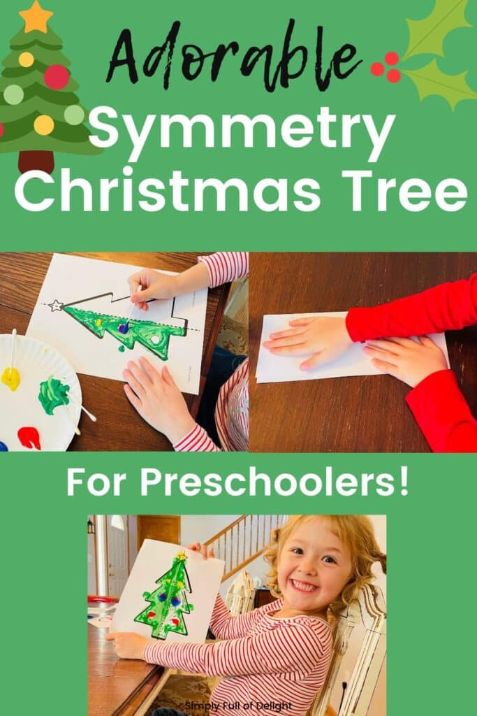 Adorable Symmetry Christmas tree craft for kids - kids can create a symmetry art Christmas craft with the free printable Christmas tree template