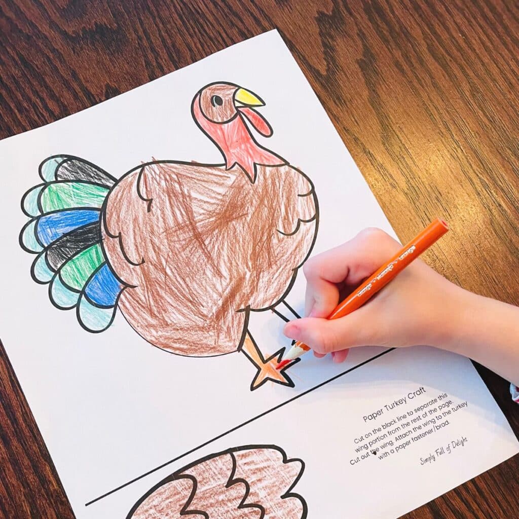 coloring the turkey paper craft for preschoolers