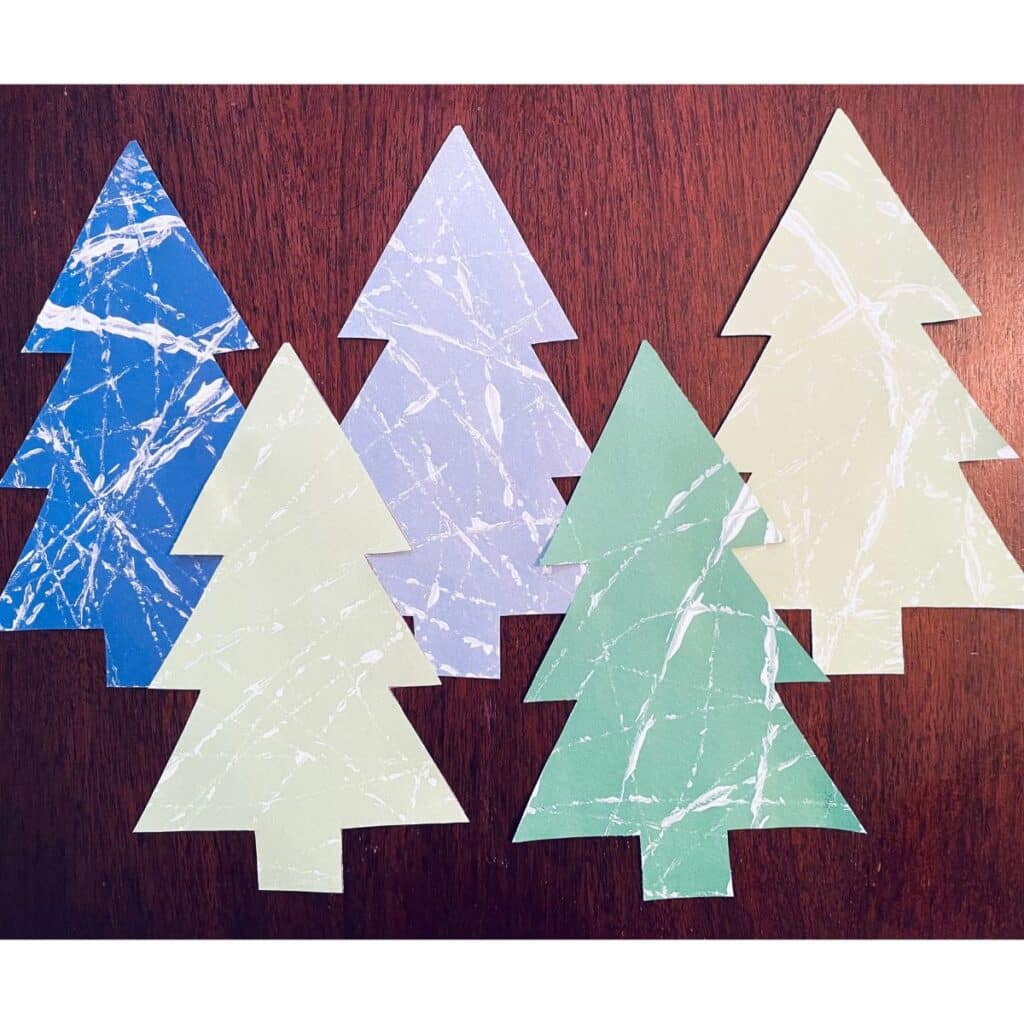 Winter tree craft completed - marble paint winter tree craft for kids