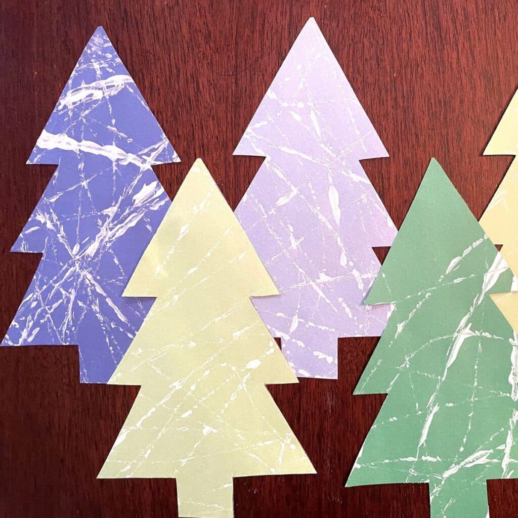 Winter Tree Craft for Preschoolers - Marble painted paper tree craft for kids