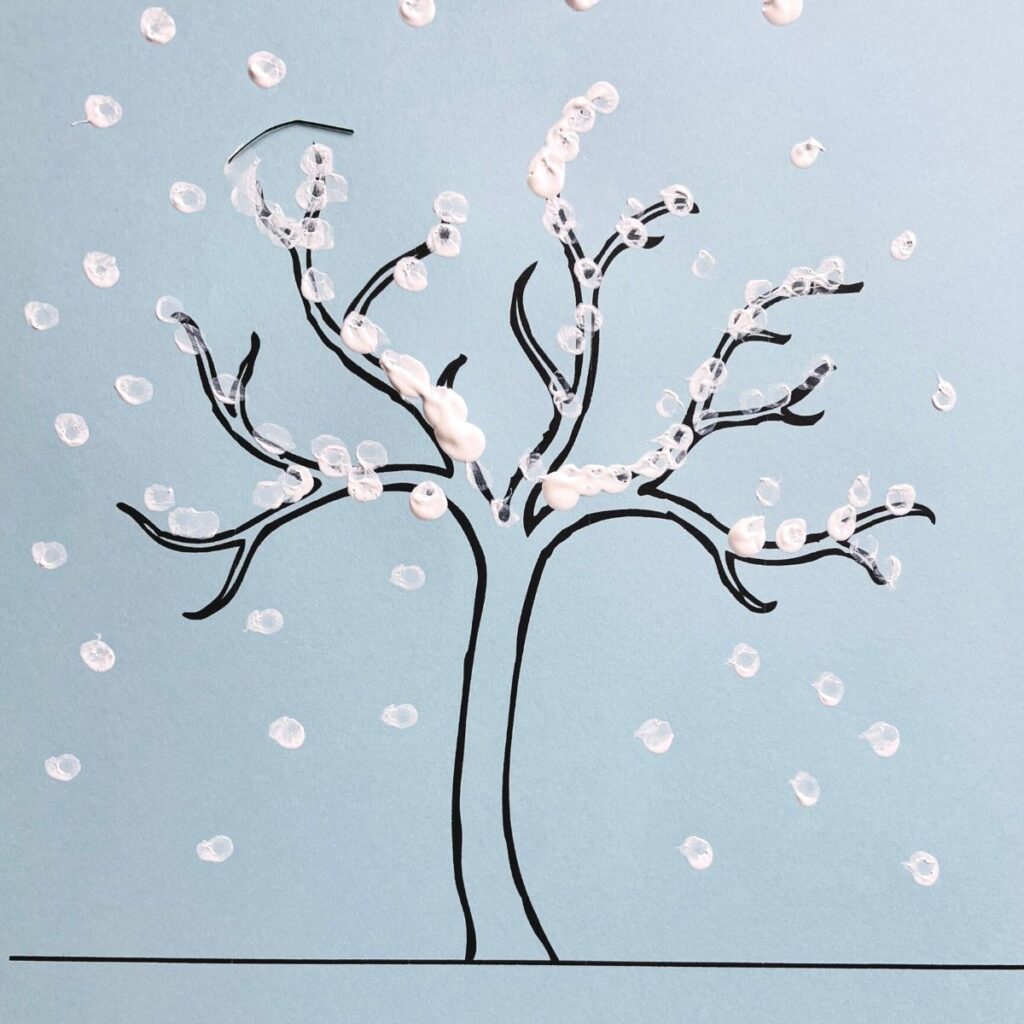 paint a winter tree printable  - free winter tree template painted with white paint dots