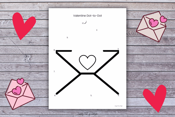 Free printable Valentine dot to dot page - valentine envelope connect the dots